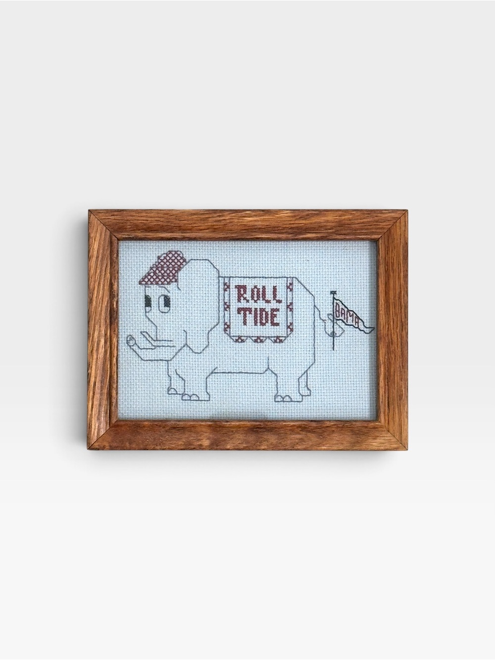 VTG Alabama Crimson Tide Cross Stitch Framed Roll Tide Elephant Art Handmade